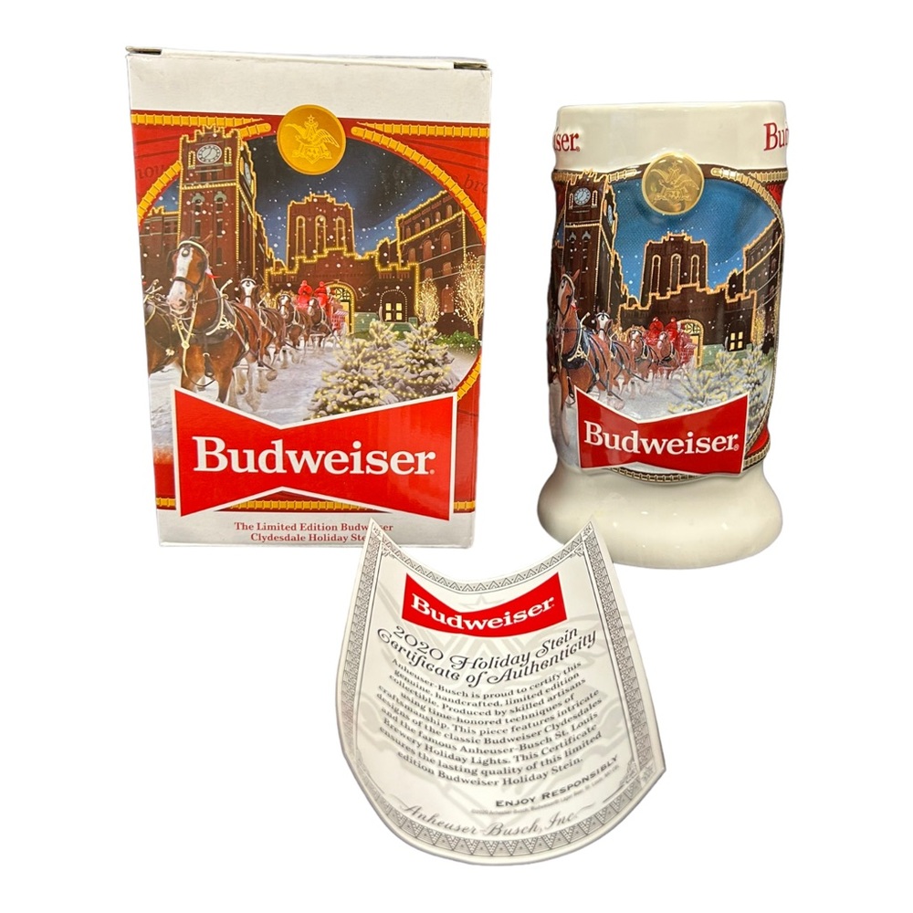 Budweiser 2020 Holiday Stein NEW Brewery Lights 41st Anniversary Clydesd…
